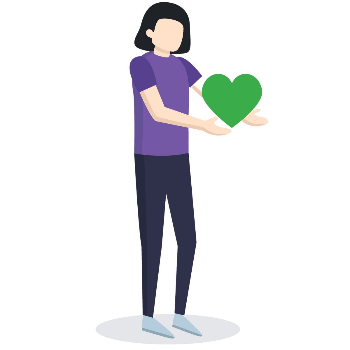 cartoon holding.a green heart